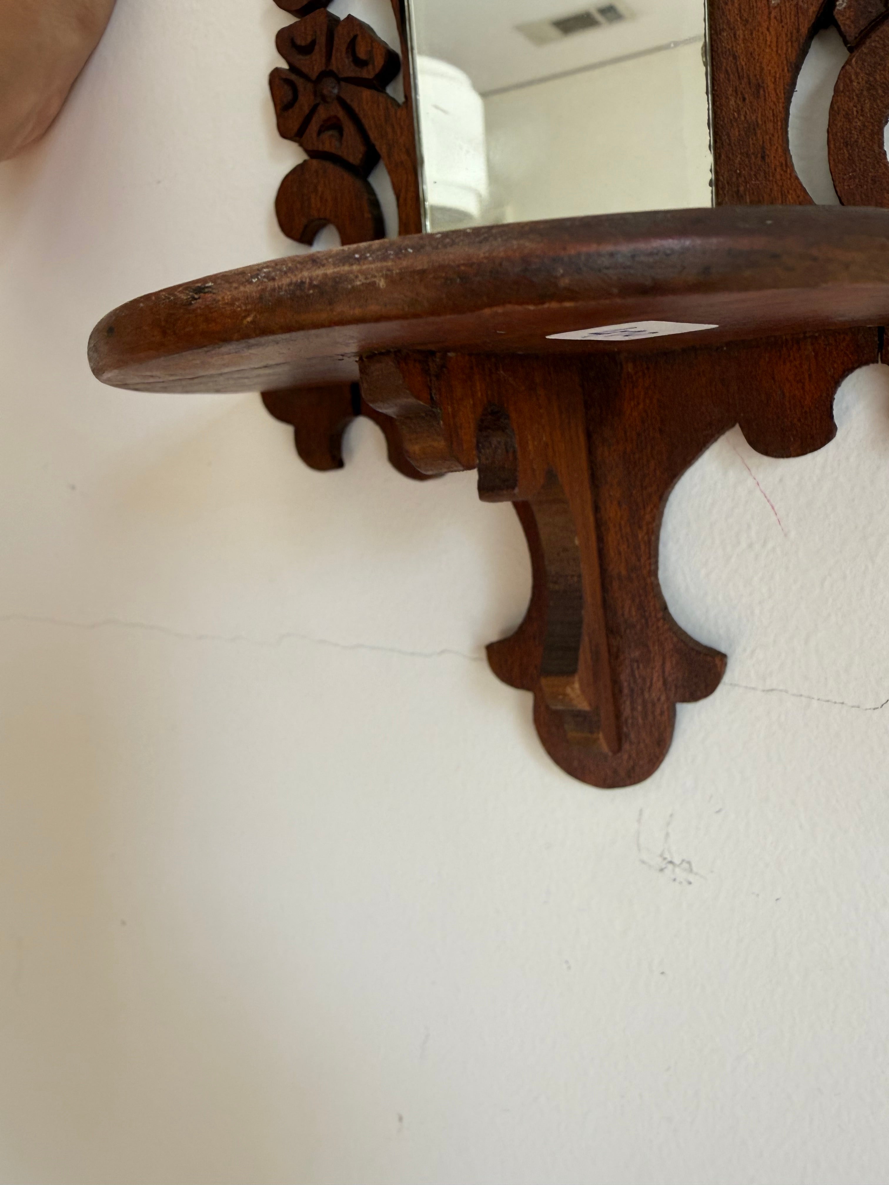 Vintage 1940s Carved Wood Mirror Shelves, Pair