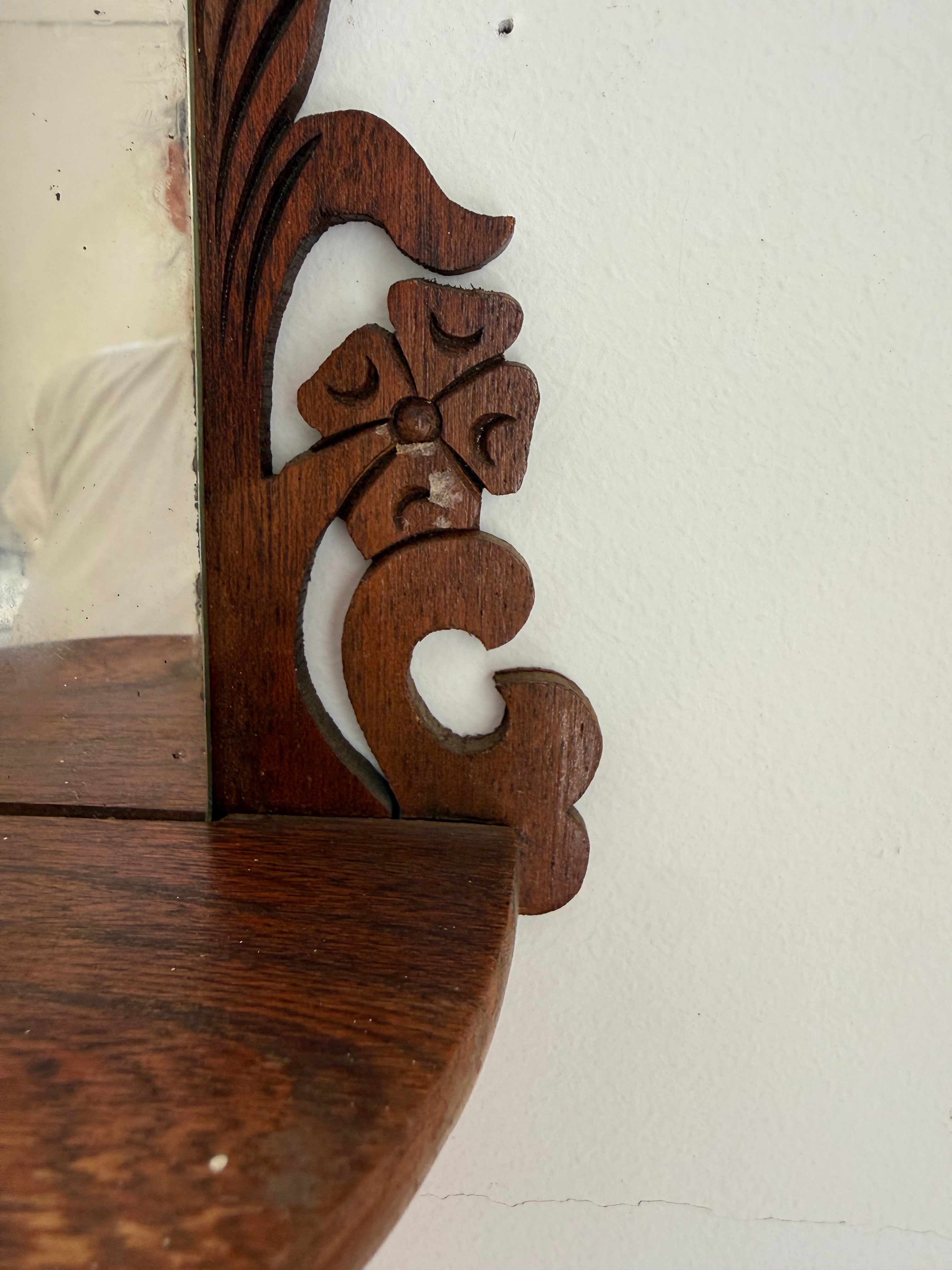 Vintage 1940s Carved Wood Mirror Shelves, Pair