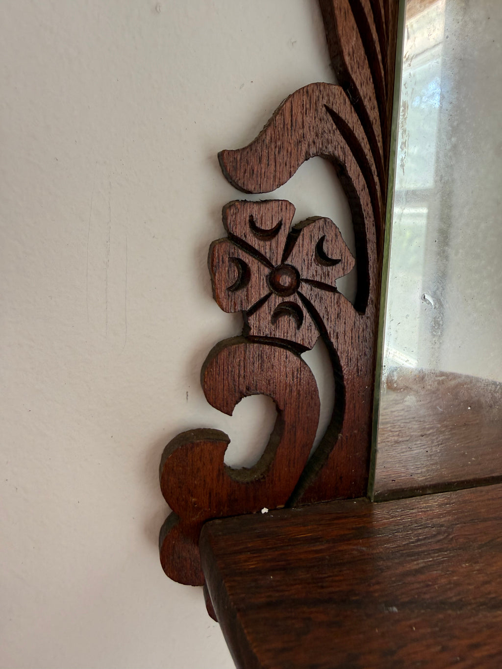 Vintage 1940s Carved Wood Mirror Shelves, Pair