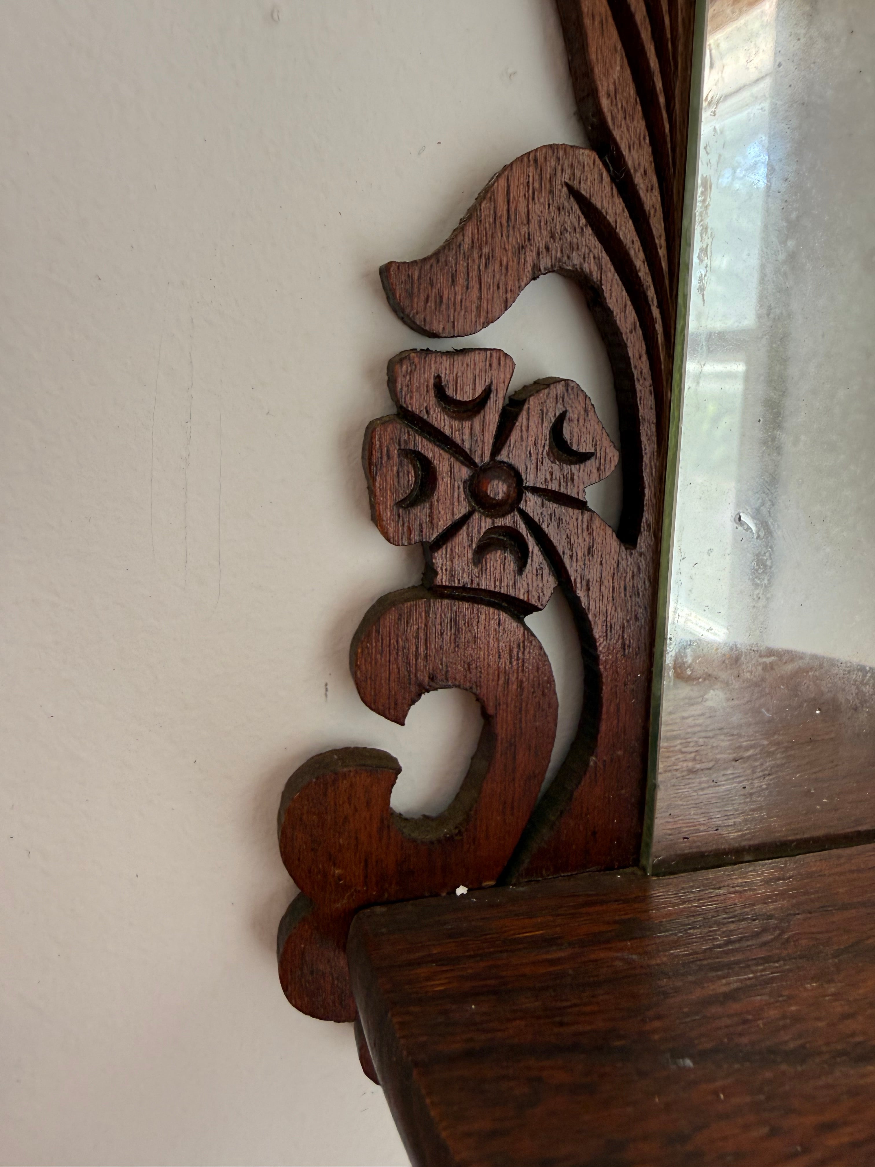 Vintage 1940s Carved Wood Mirror Shelves, Pair