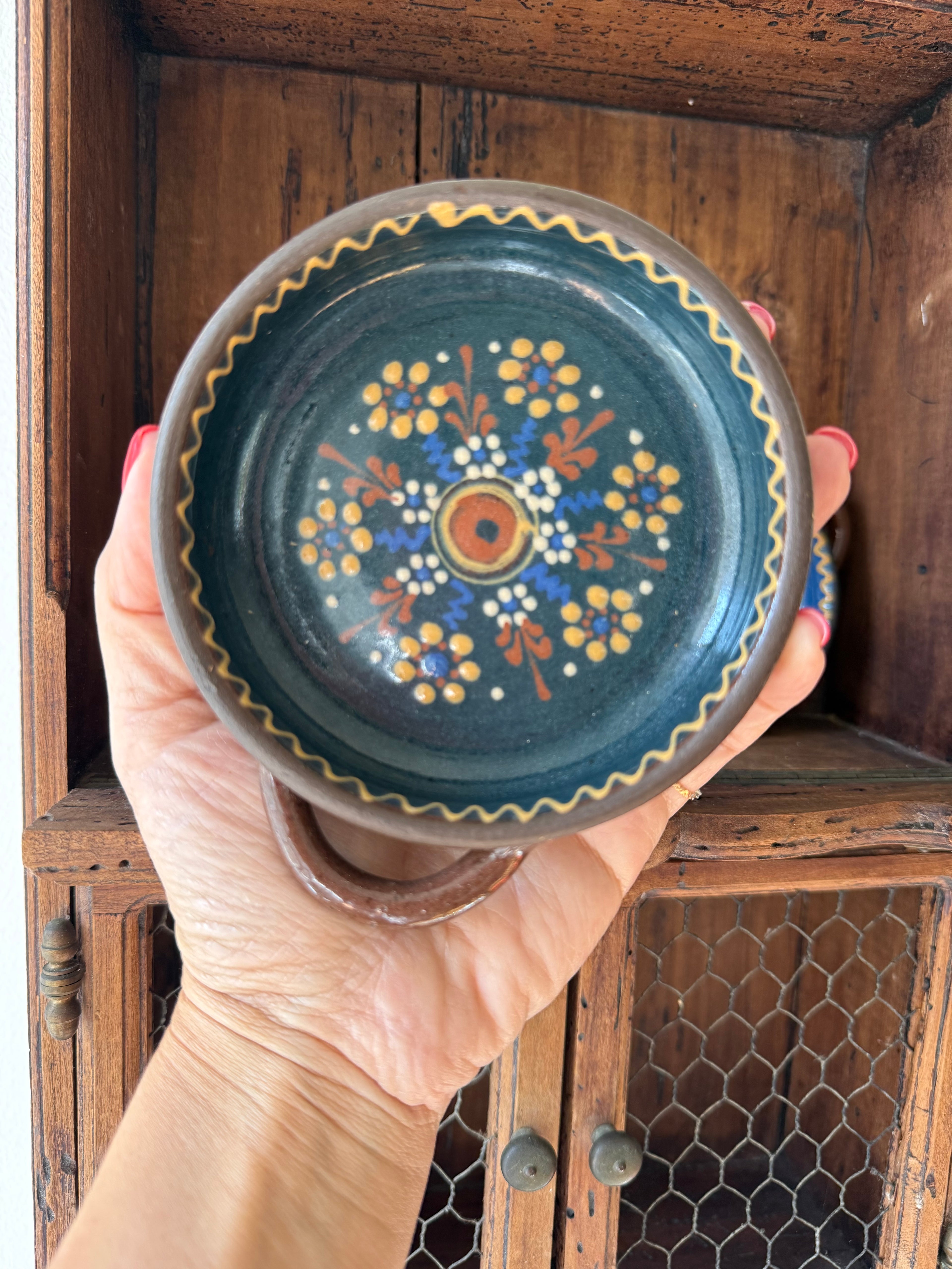 Vintage Hungarian Folk Art Pottery Bowls, Set of Two
