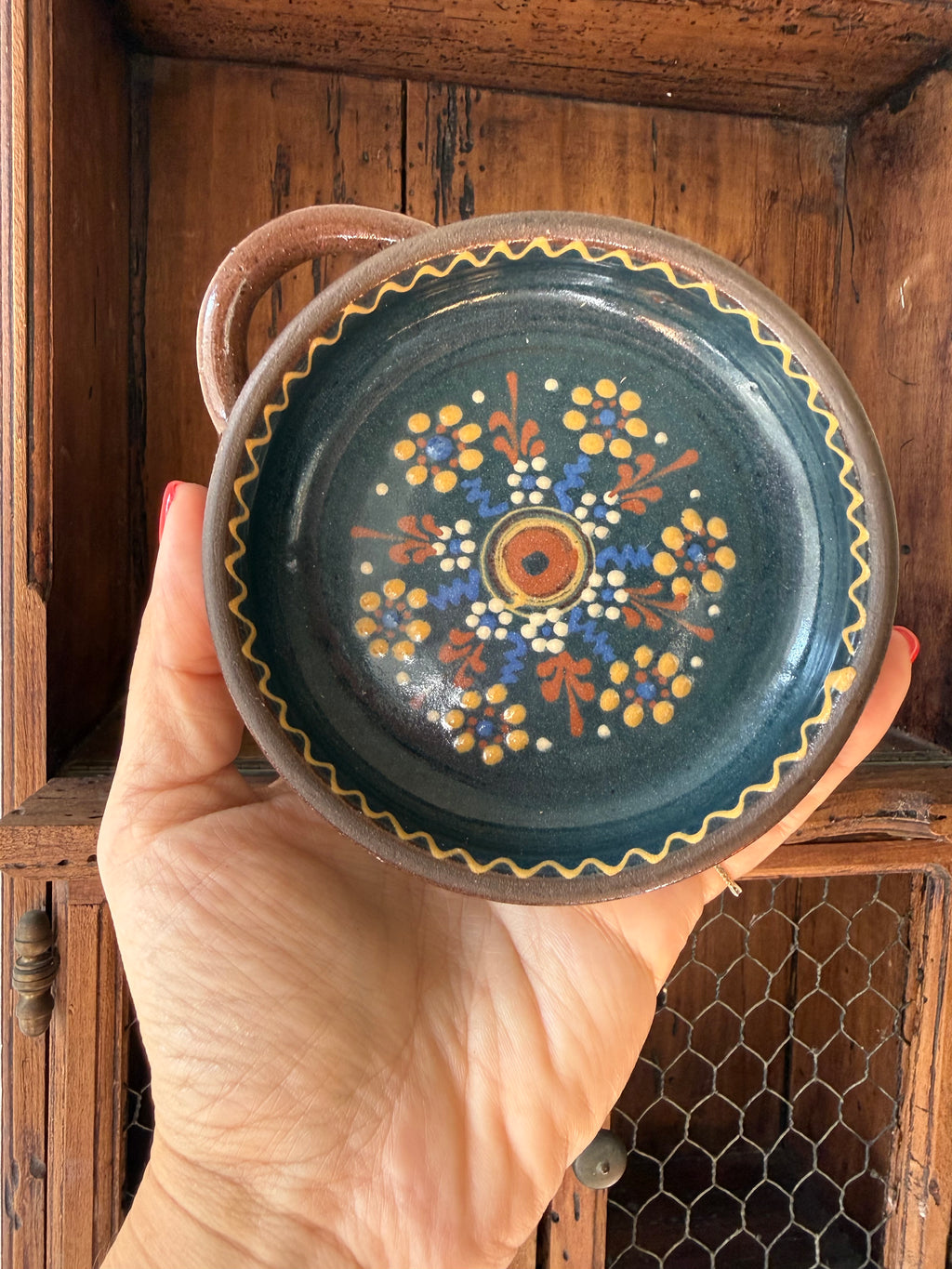 Vintage Hungarian Folk Art Pottery Bowls, Set of Two