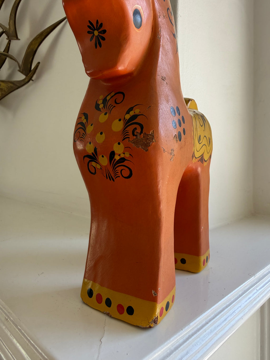 Vintage Russian Hand-Painted Birch Wood Horse