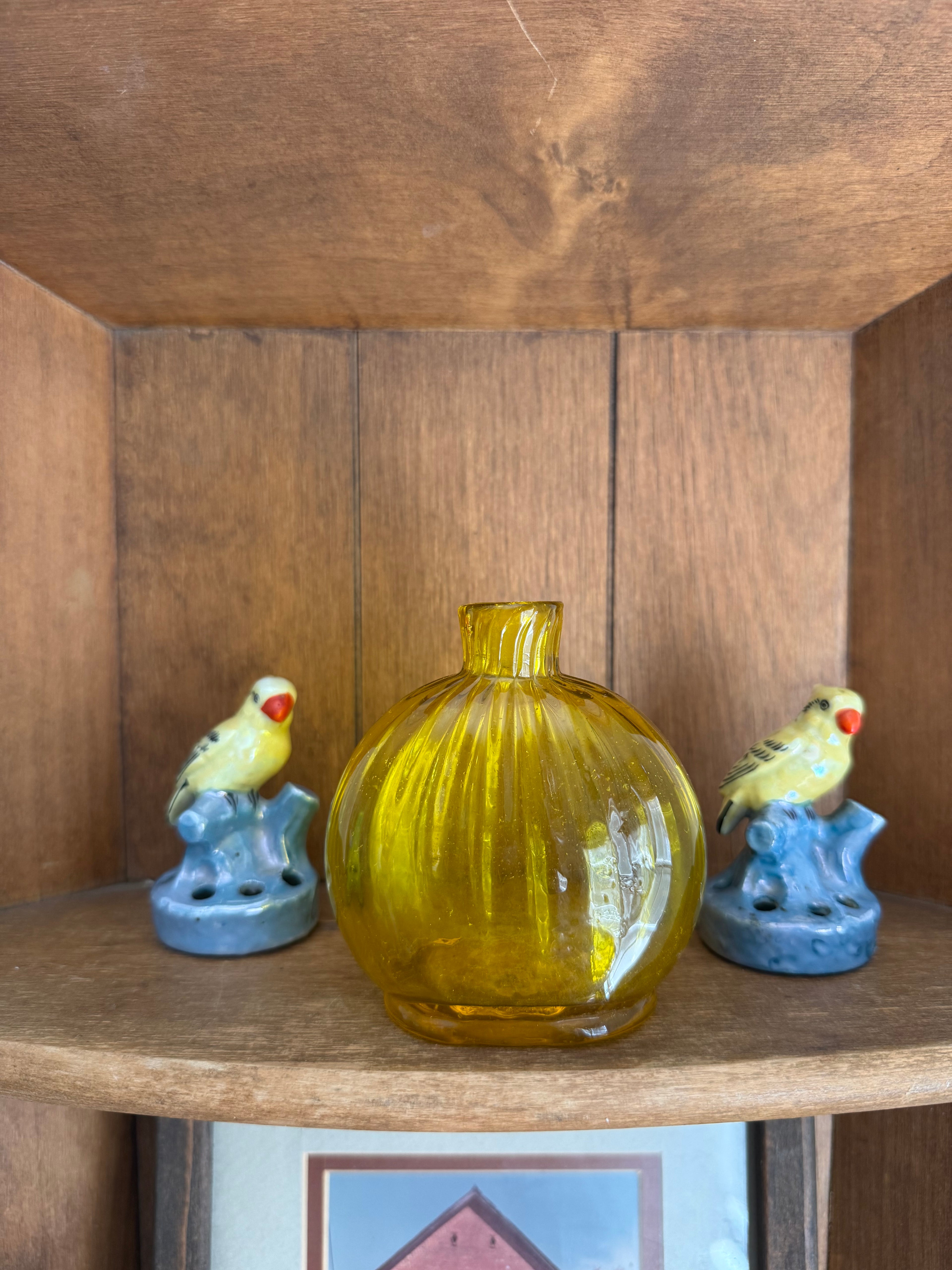 Vintage 1970s Amber Handblown Bud Glass Vase
