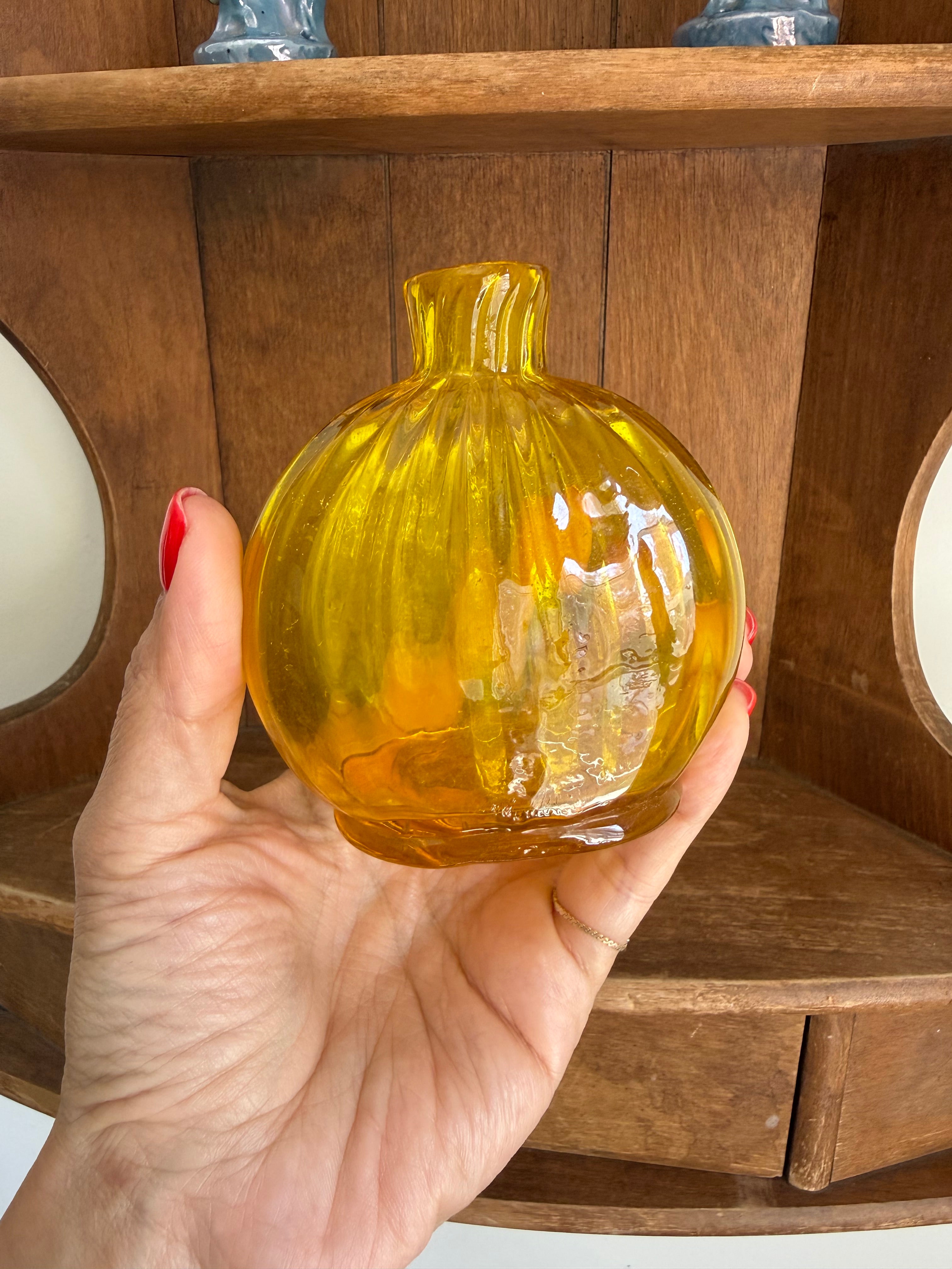 Vintage 1970s Amber Handblown Bud Glass Vase