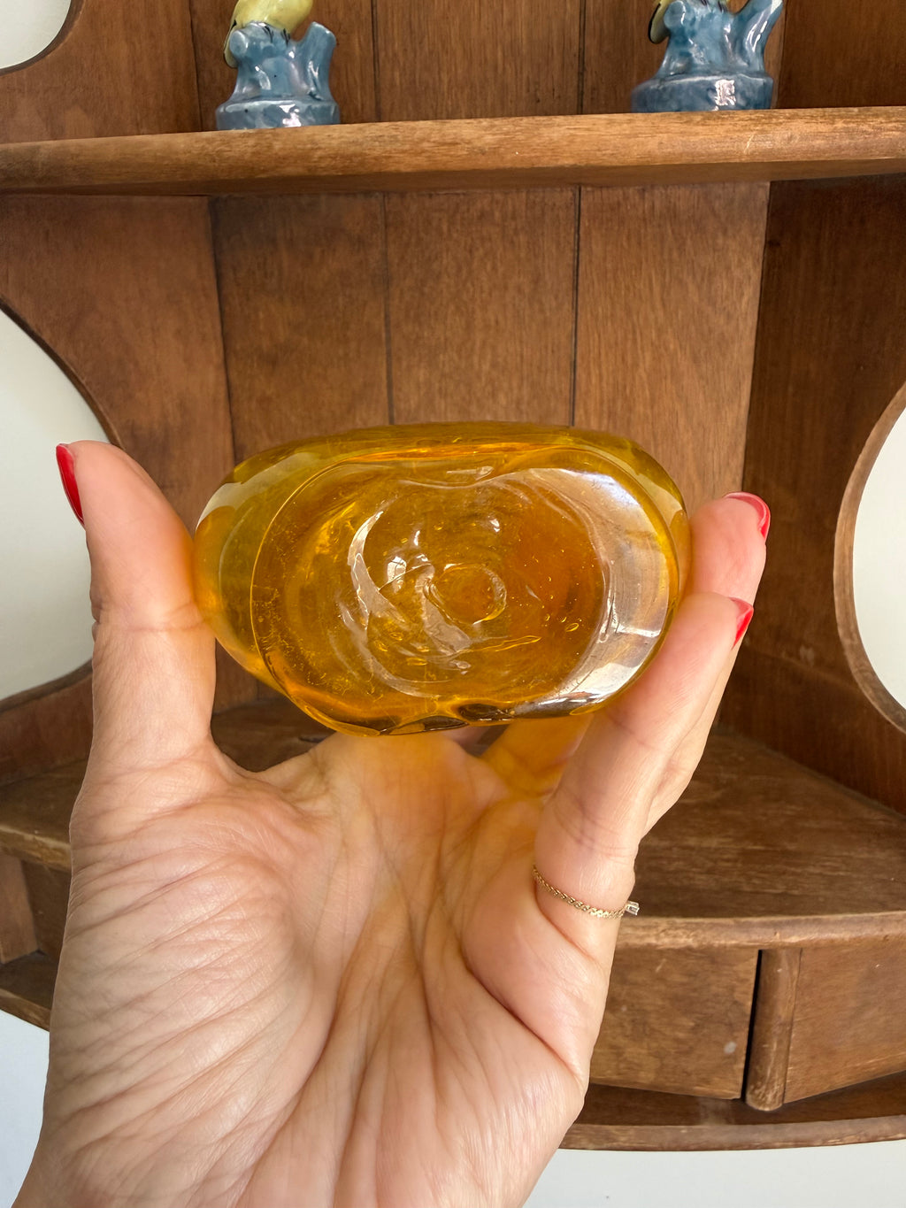 Vintage 1970s Amber Handblown Bud Glass Vase