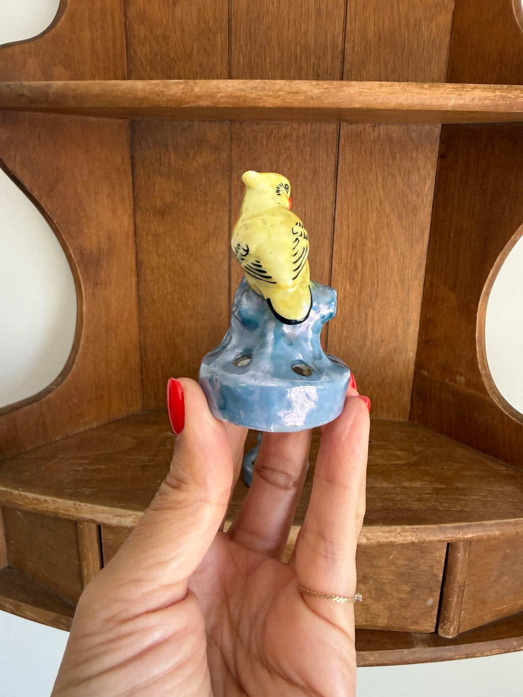 Vintage Japanese Lusterware Bird Flower Frogs, Set of Two
