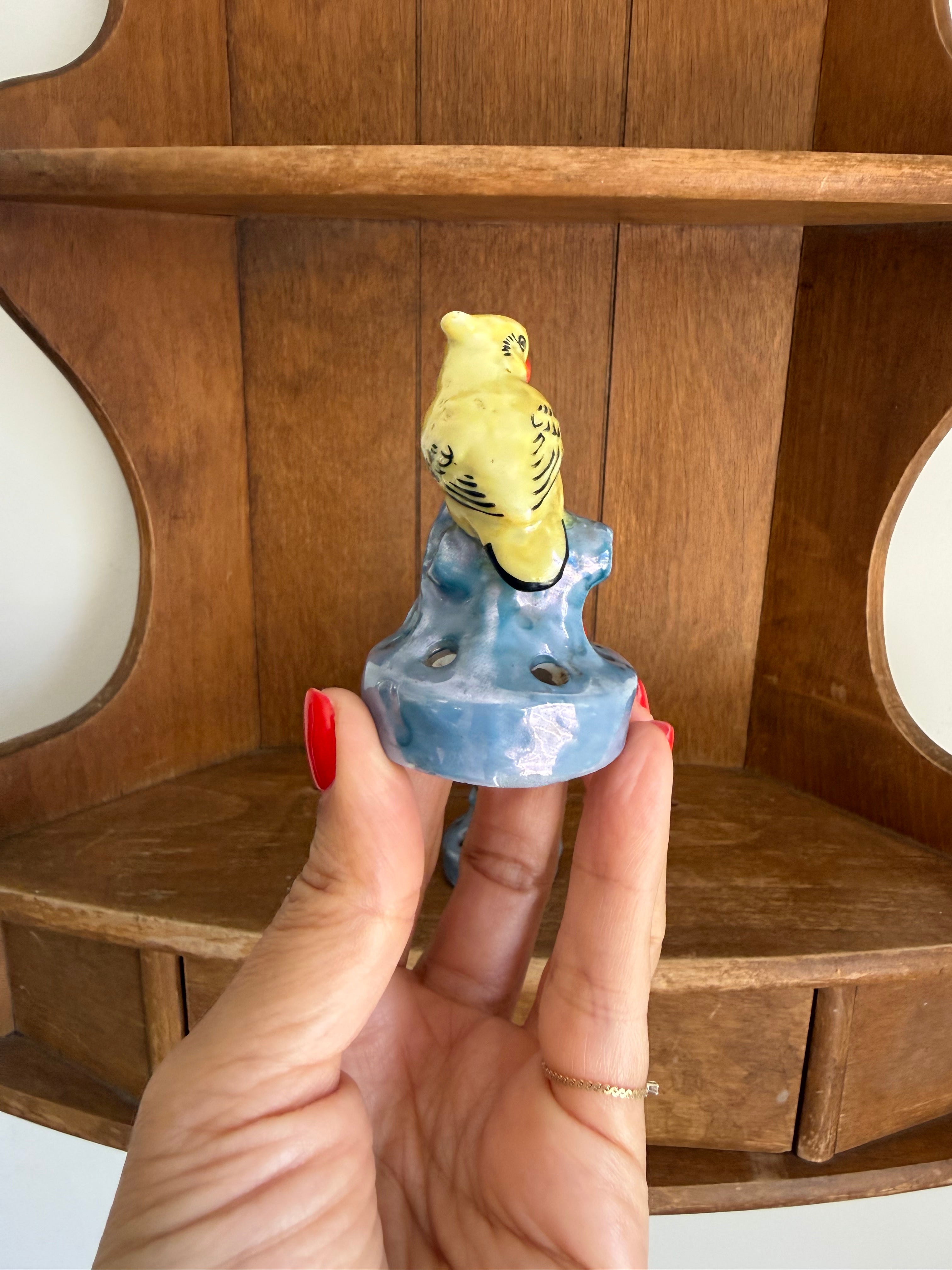 Vintage Japanese Lusterware Bird Flower Frogs, Set of Two