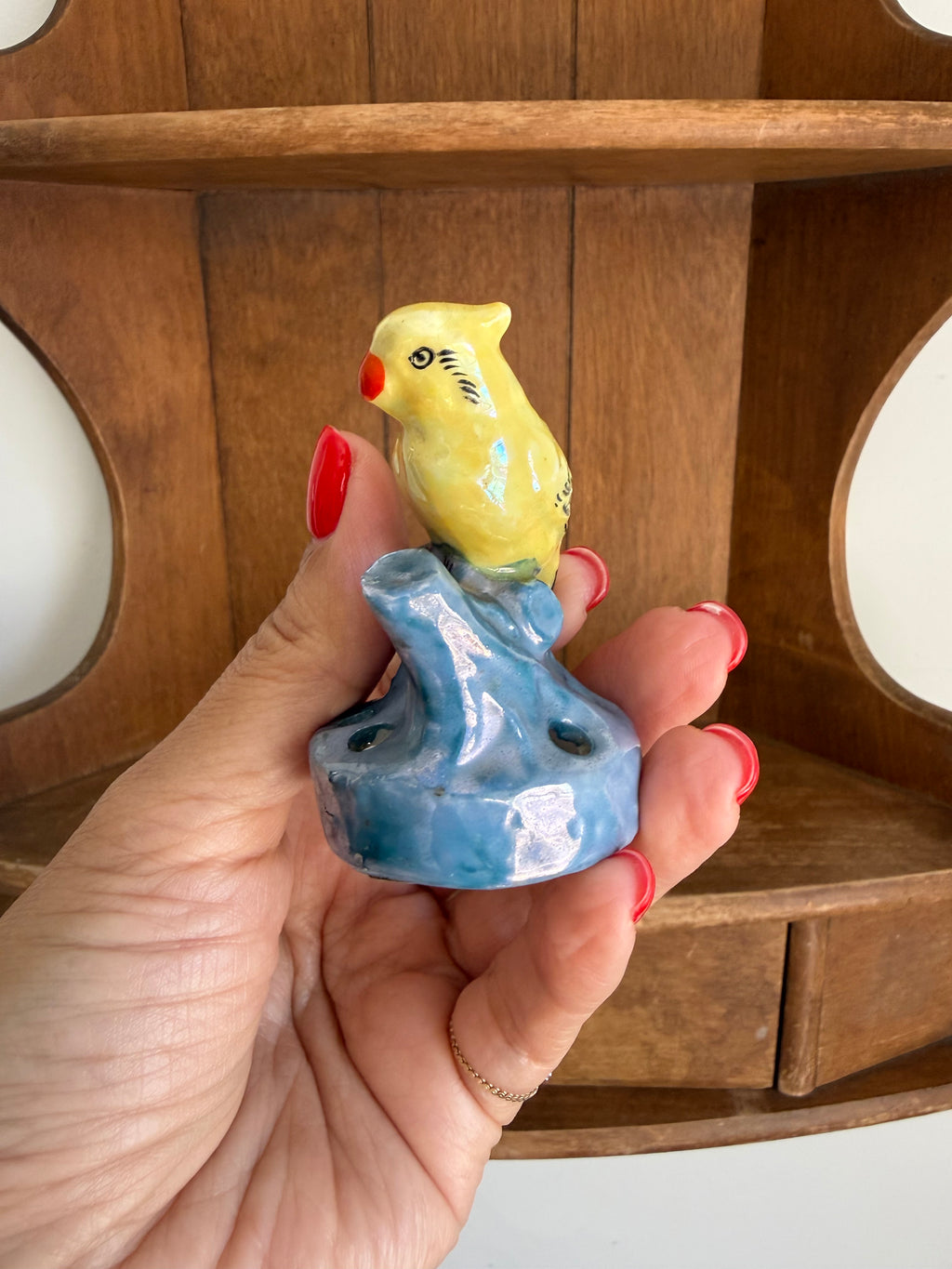 Vintage Japanese Lusterware Bird Flower Frogs, Set of Two