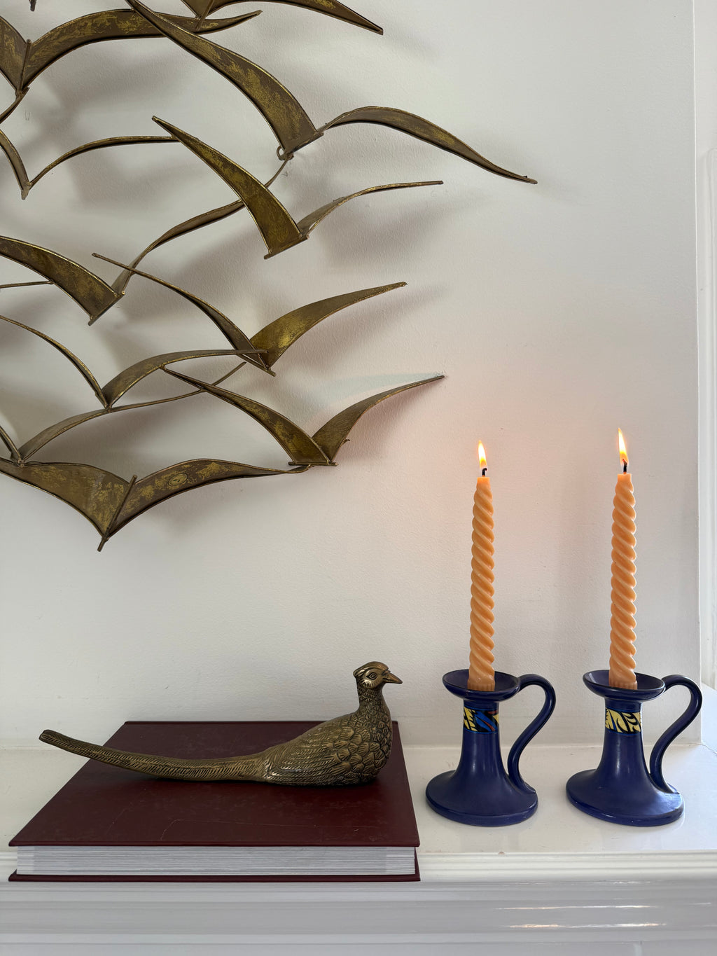 Vintage Art Deco Czechoslovakian Purple Ceramic Chamber Candlesticks, Set of Two