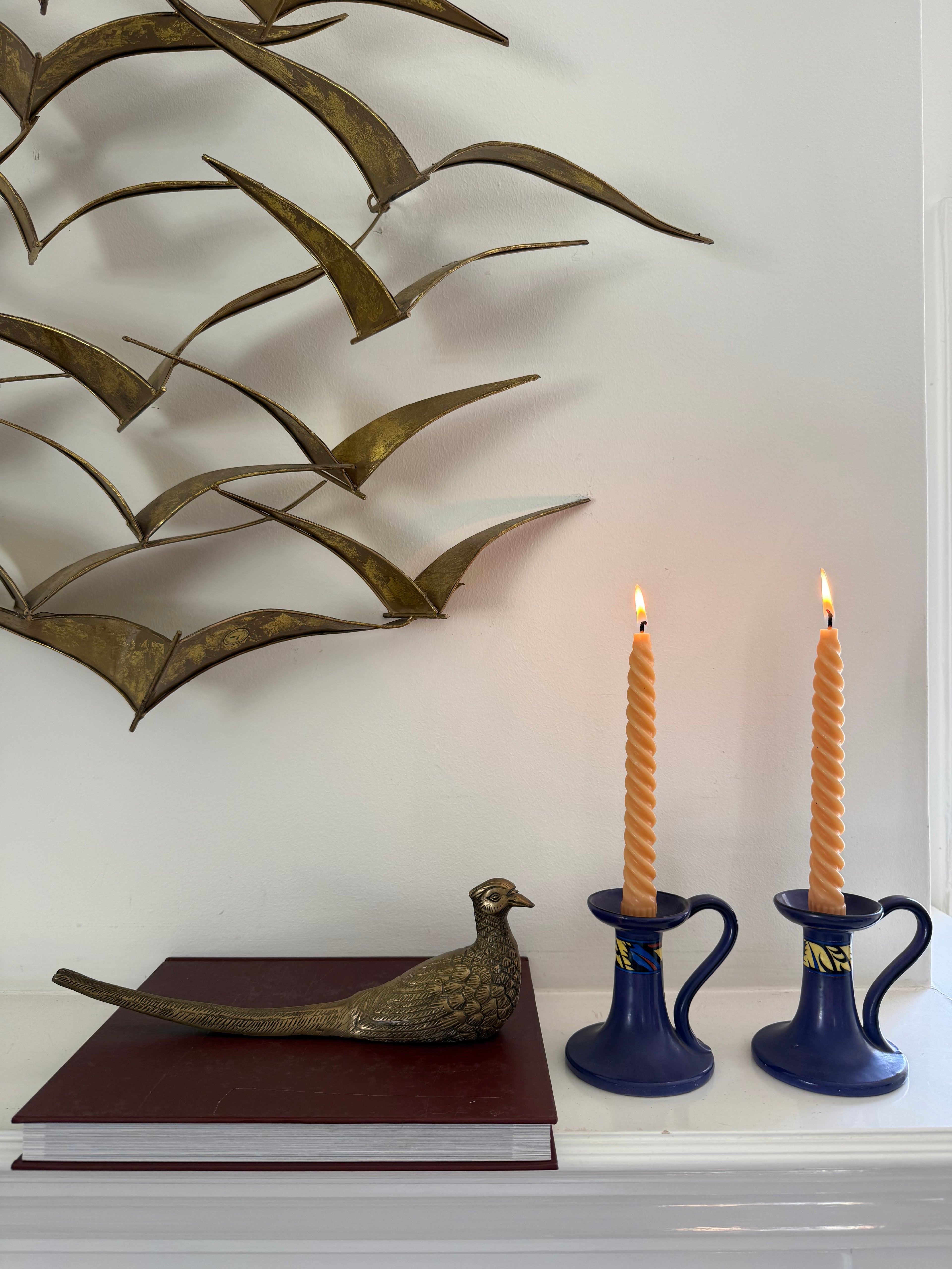 Vintage Art Deco Czechoslovakian Purple Ceramic Chamber Candlesticks, Set of Two