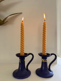 Vintage Art Deco Czechoslovakian Purple Ceramic Chamber Candlesticks, Set of Two