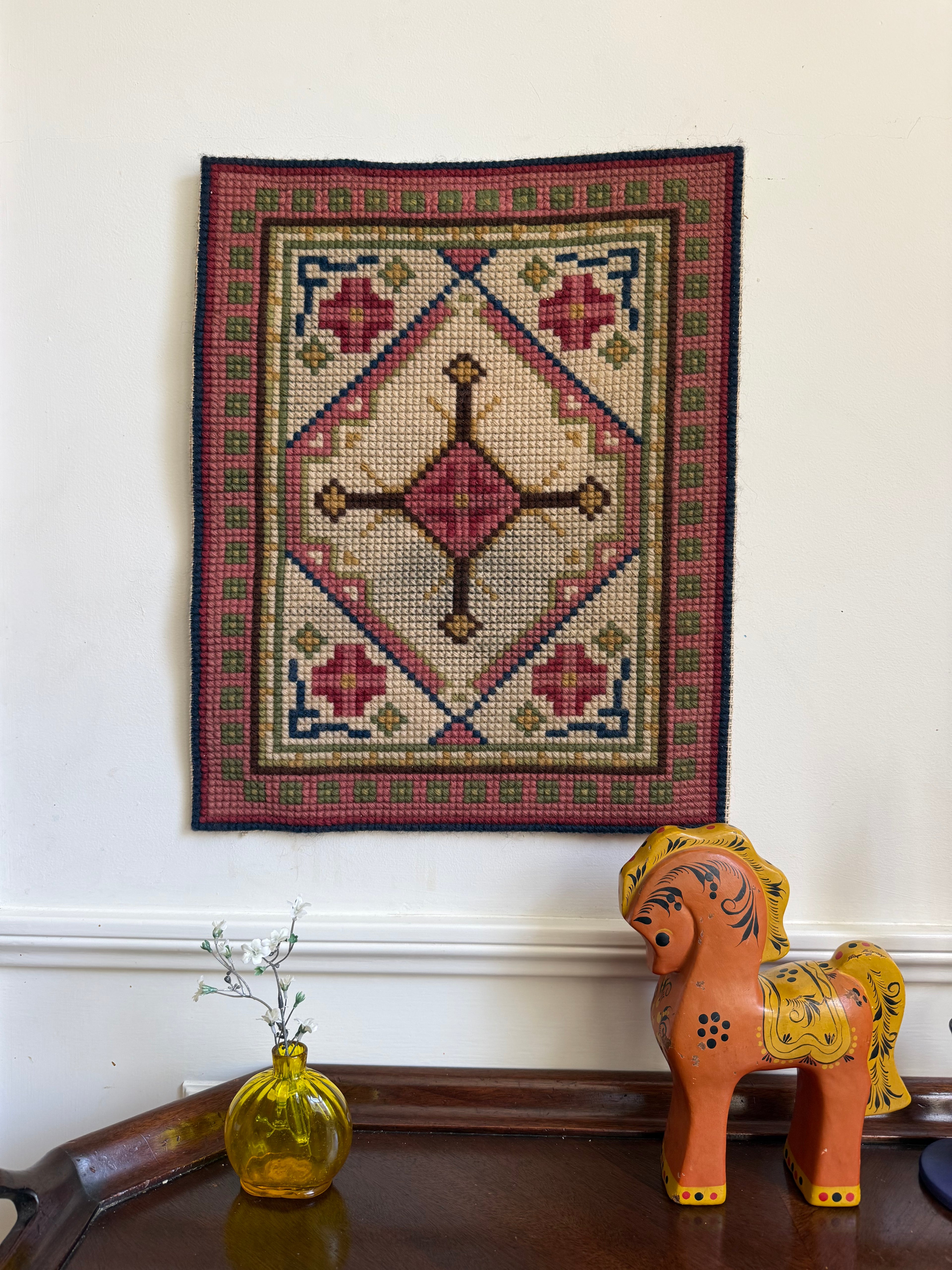 Vintage Handworked Needlepoint Church Kneeler or Cushion Panel