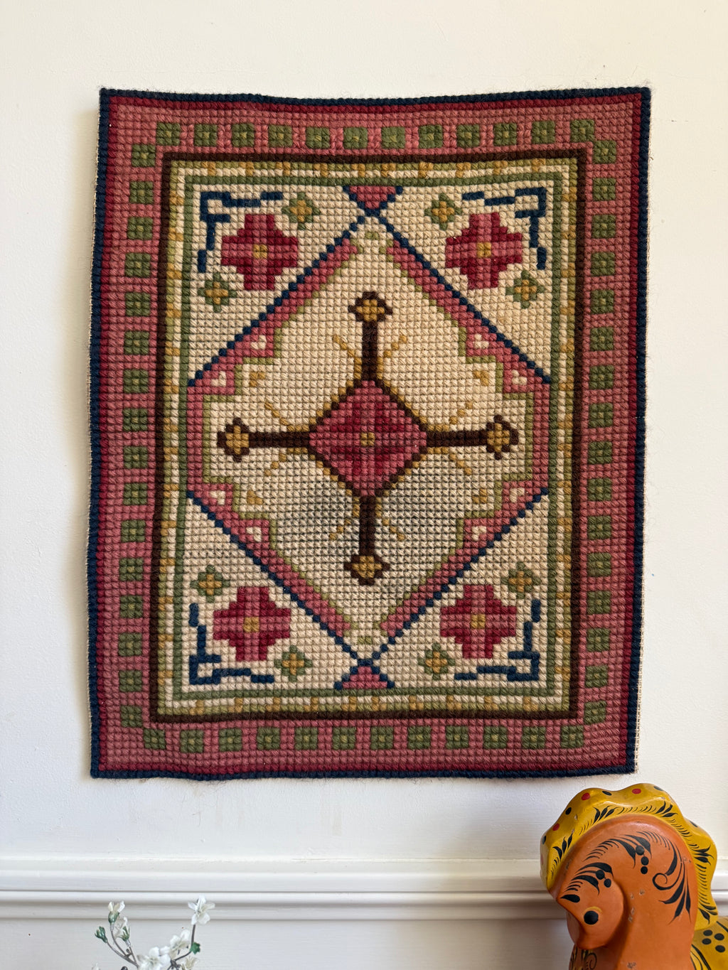 Vintage Handworked Needlepoint Church Kneeler or Cushion Panel