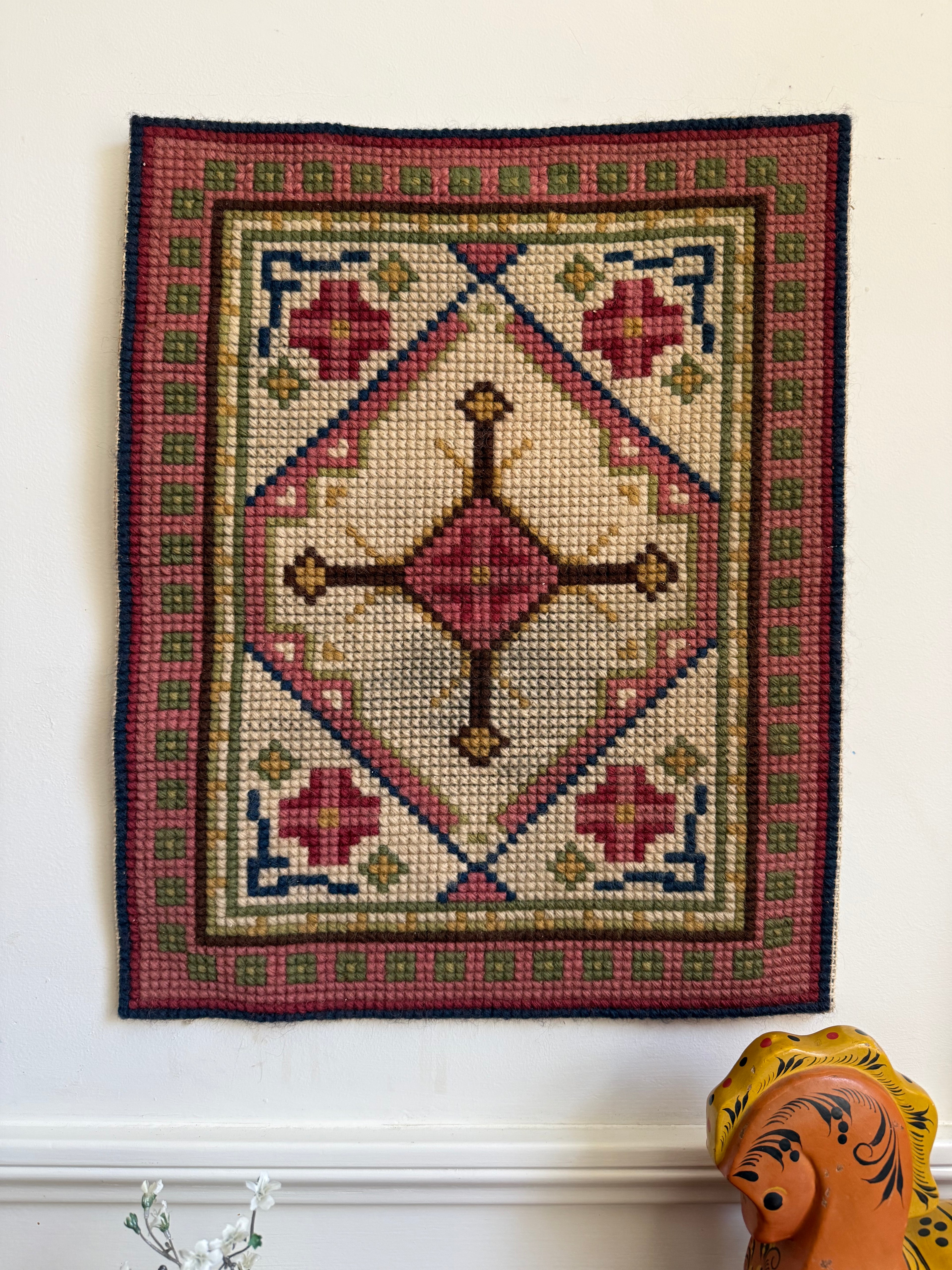Vintage Handworked Needlepoint Church Kneeler or Cushion Panel