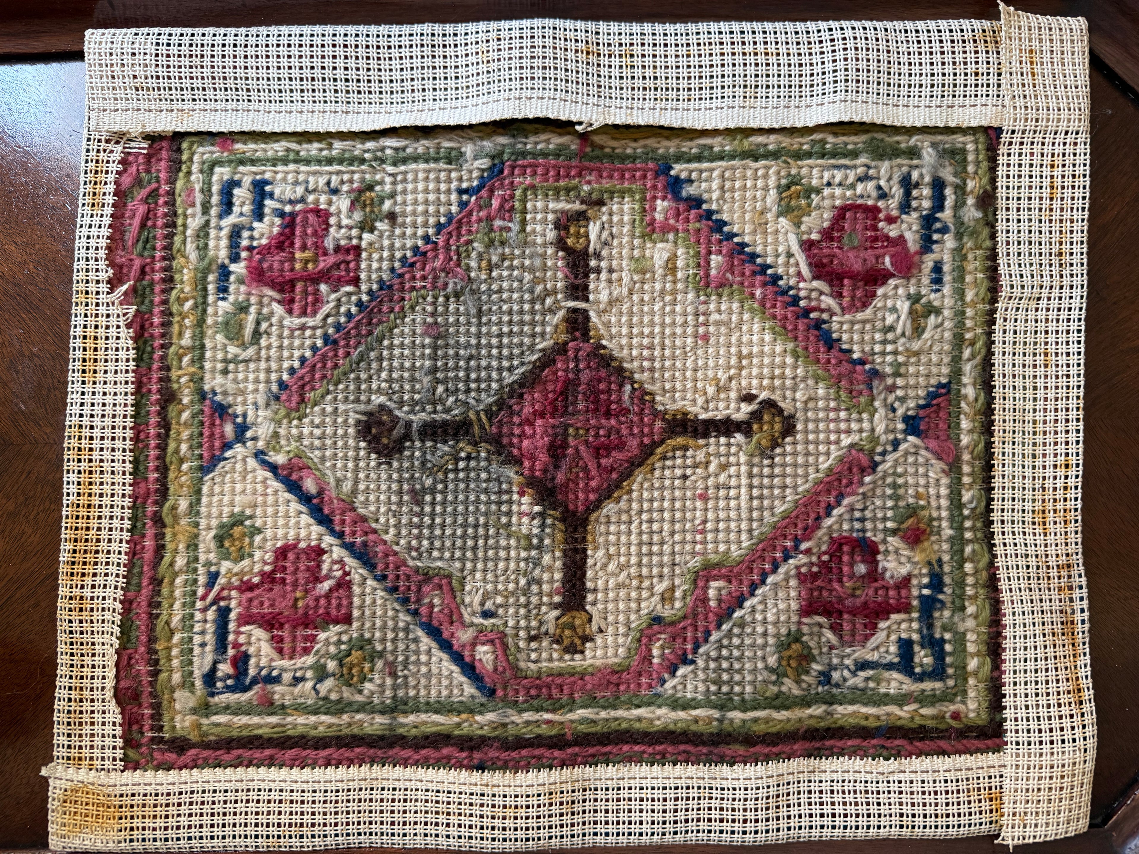 Vintage Handworked Needlepoint Church Kneeler or Cushion Panel