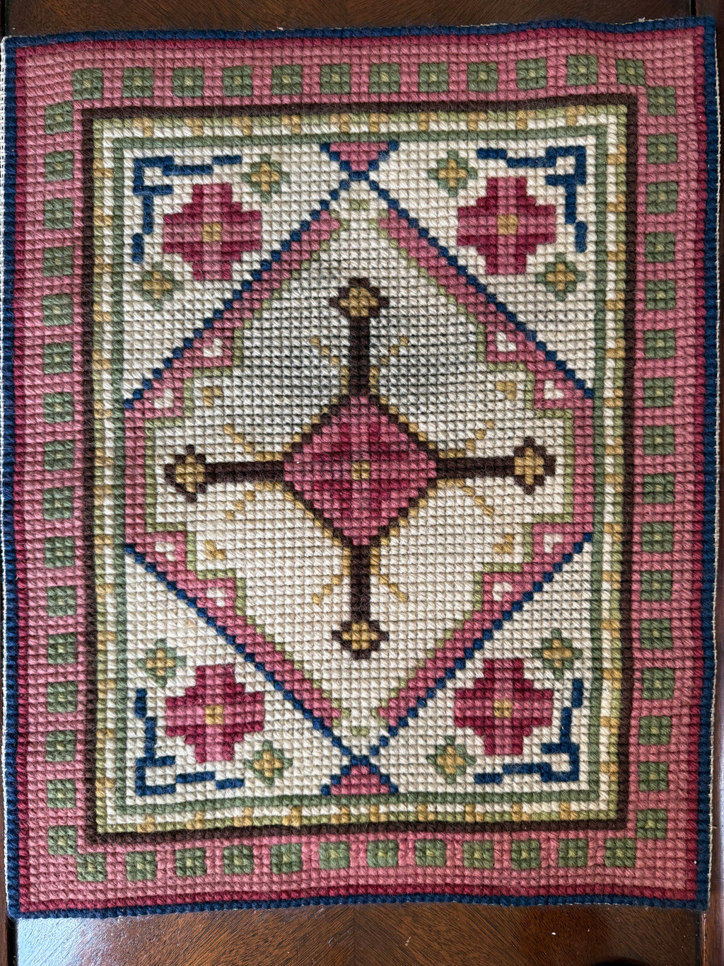 Vintage Handworked Needlepoint Church Kneeler or Cushion Panel
