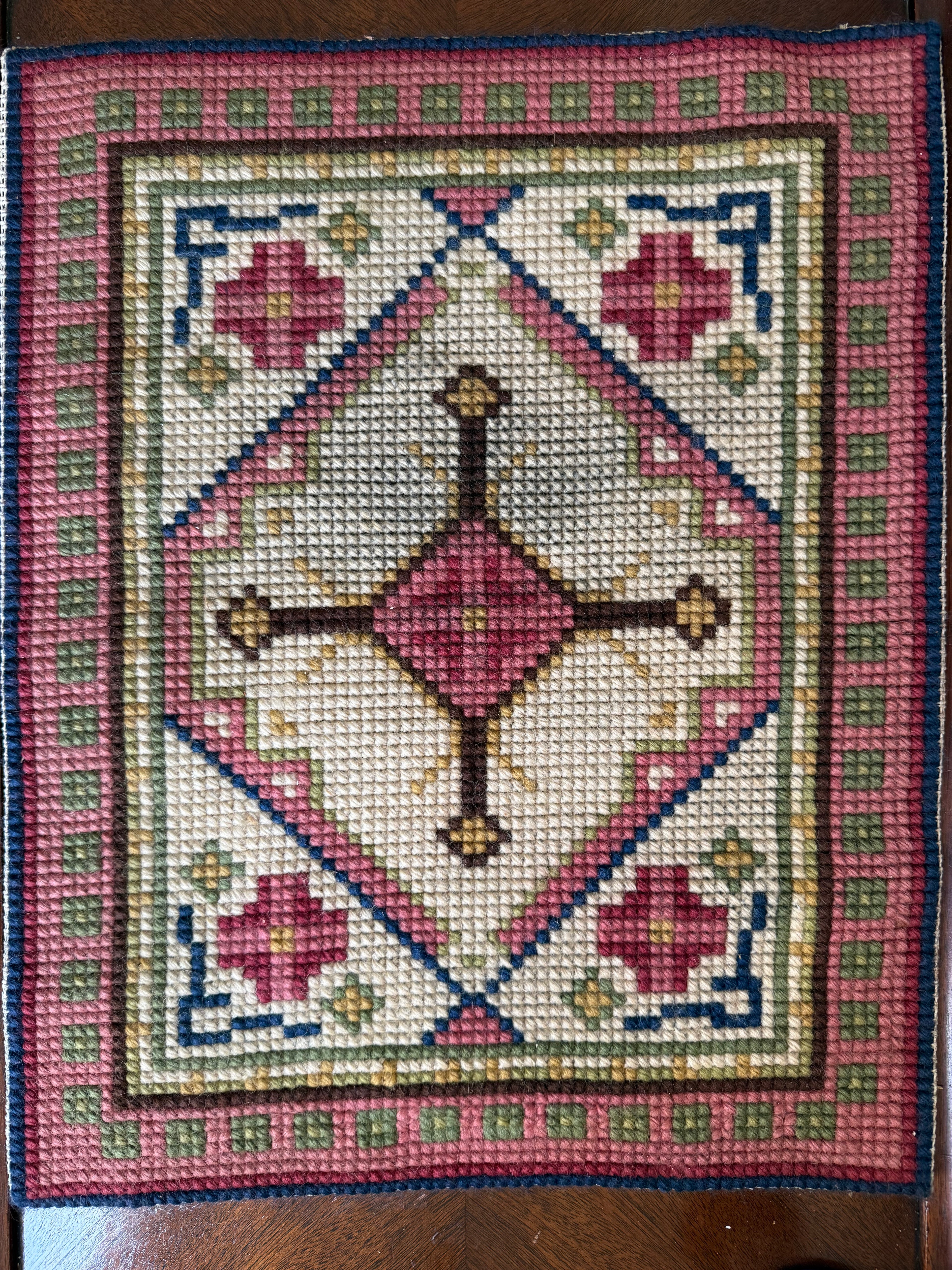 Vintage Handworked Needlepoint Church Kneeler or Cushion Panel