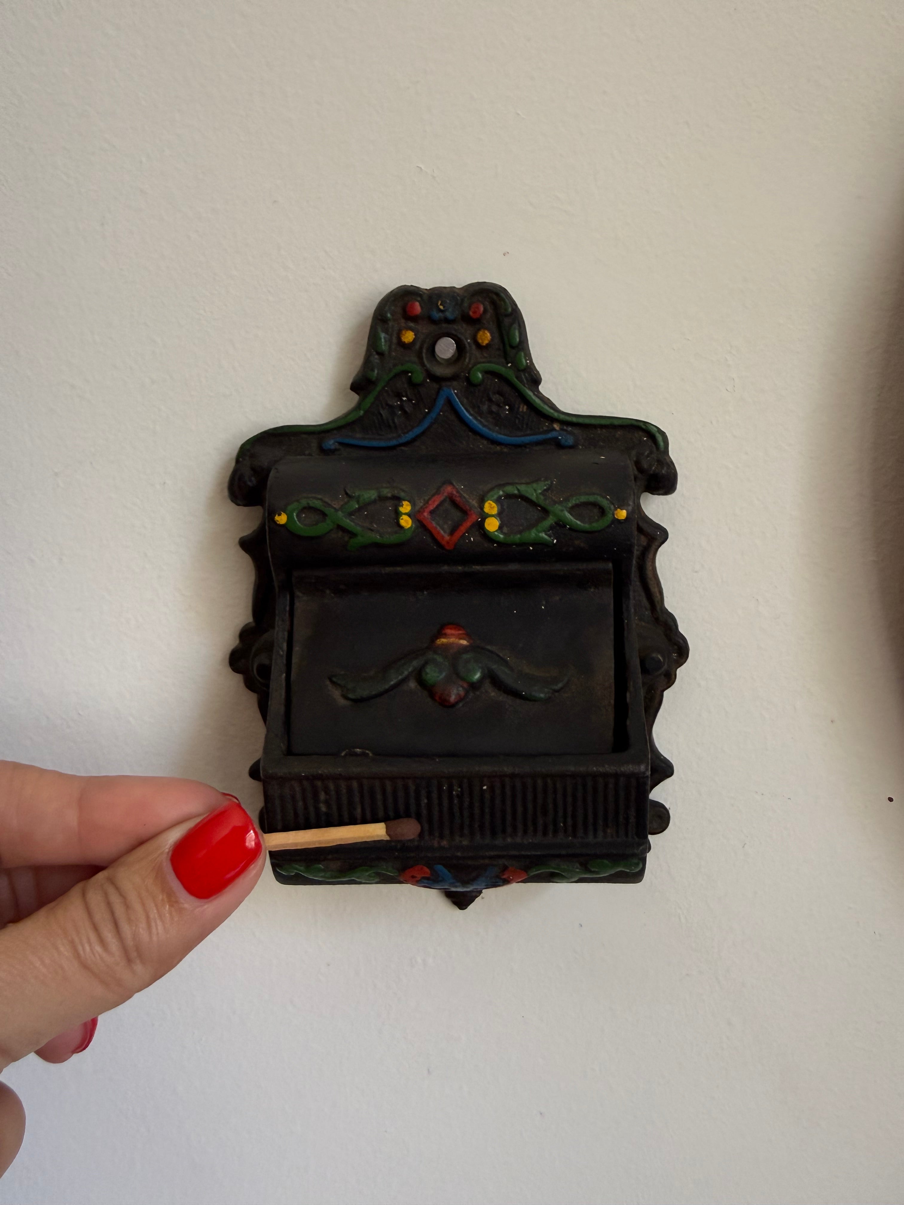 Vintage Wilton Ornate Cast Iron Wall Match Holder