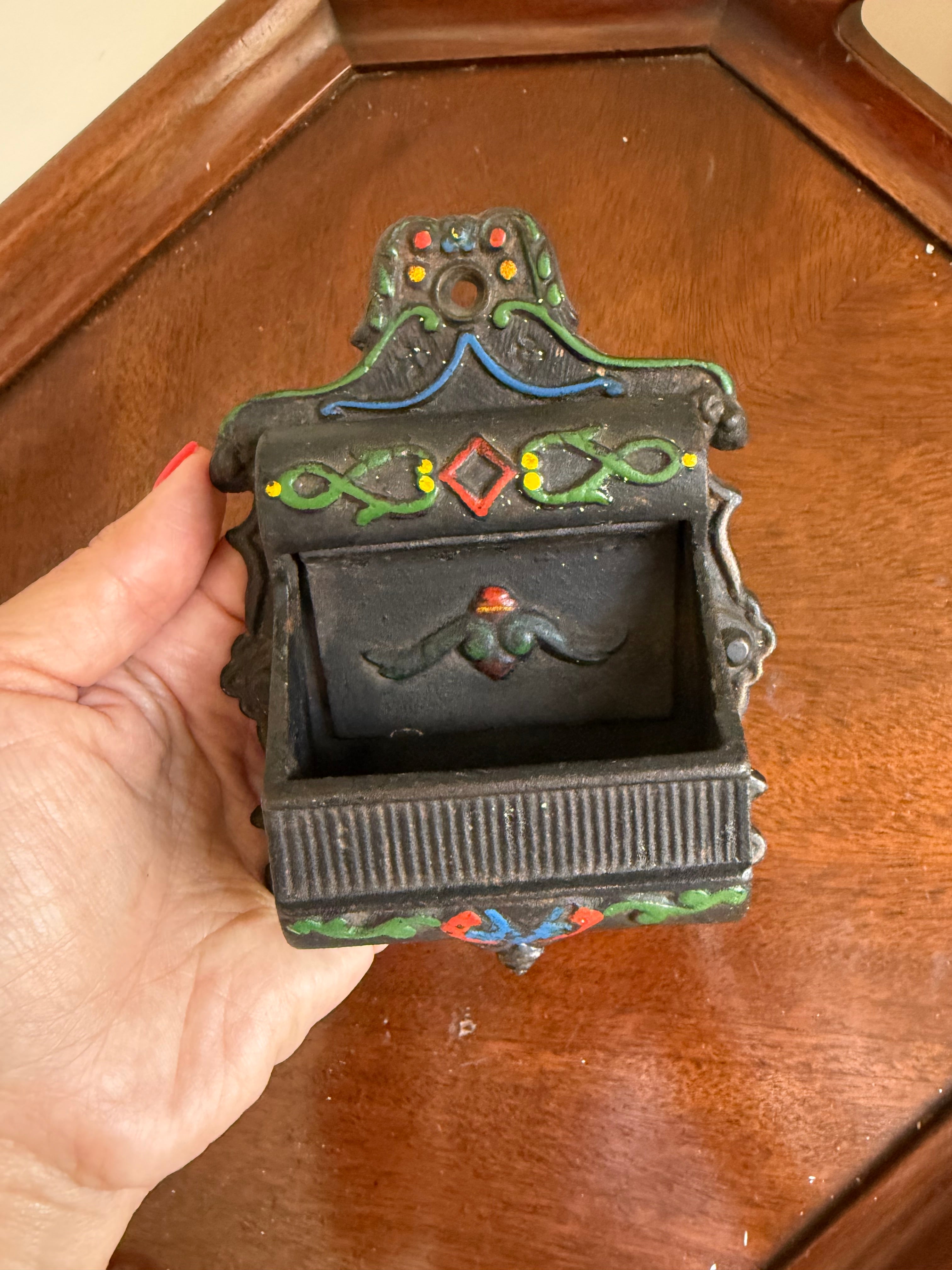 Vintage Wilton Ornate Cast Iron Wall Match Holder