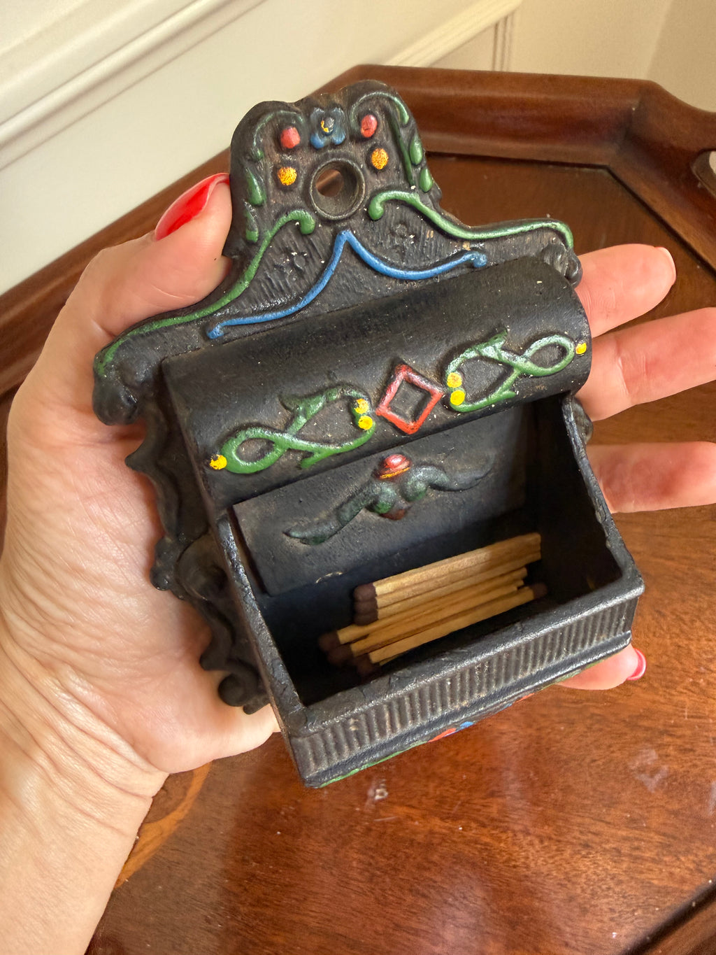 Vintage Wilton Ornate Cast Iron Wall Match Holder