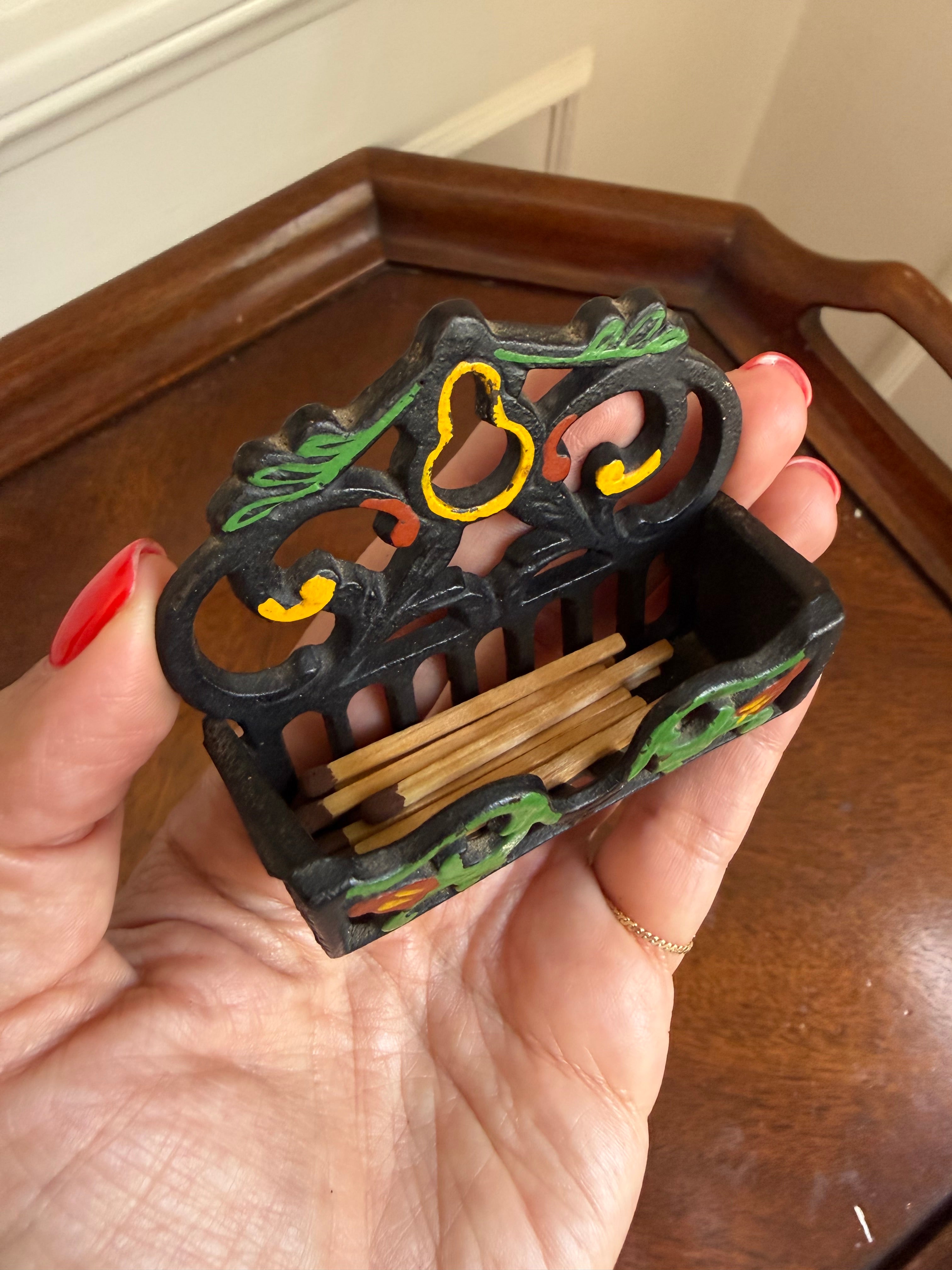 Vintage Wilton Painted Cast Iron Wall-Mount Match Holder