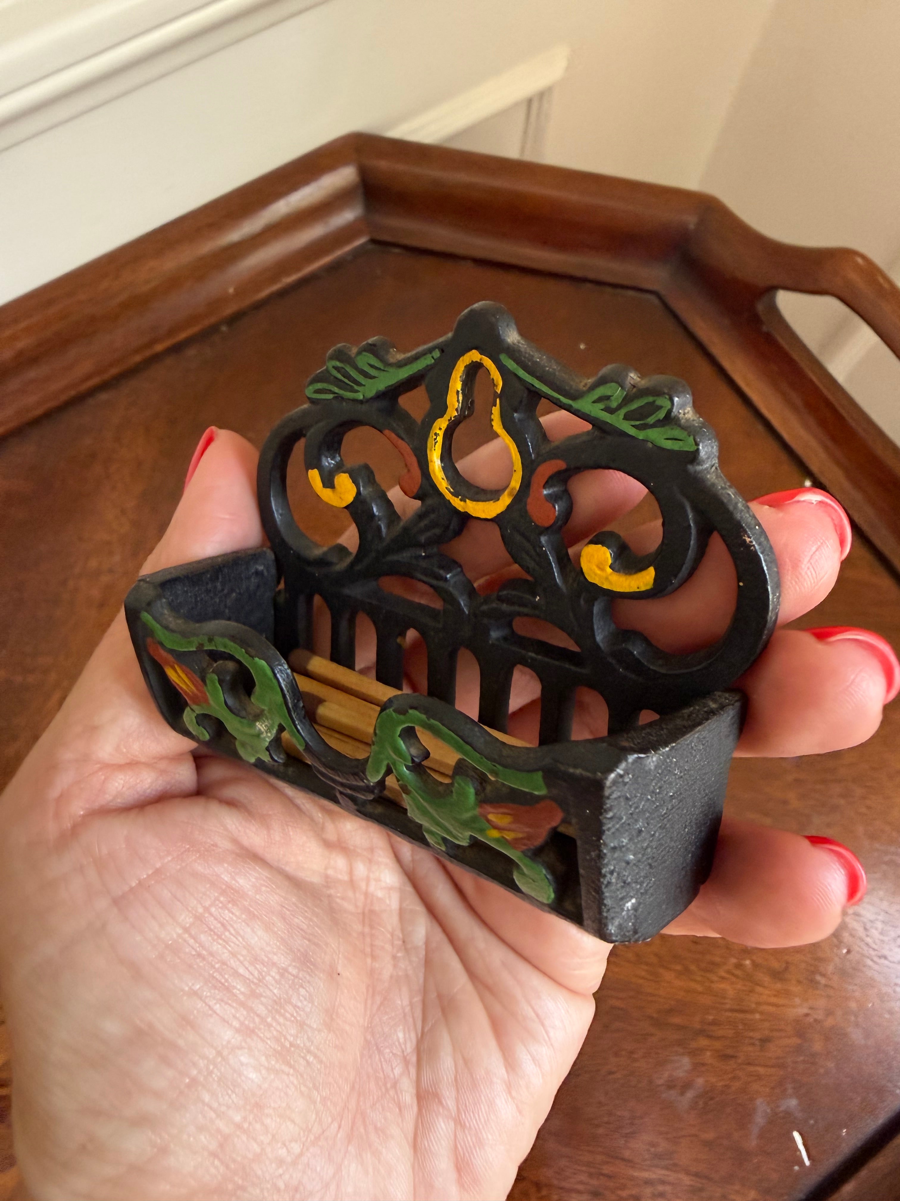 Vintage Wilton Painted Cast Iron Wall-Mount Match Holder