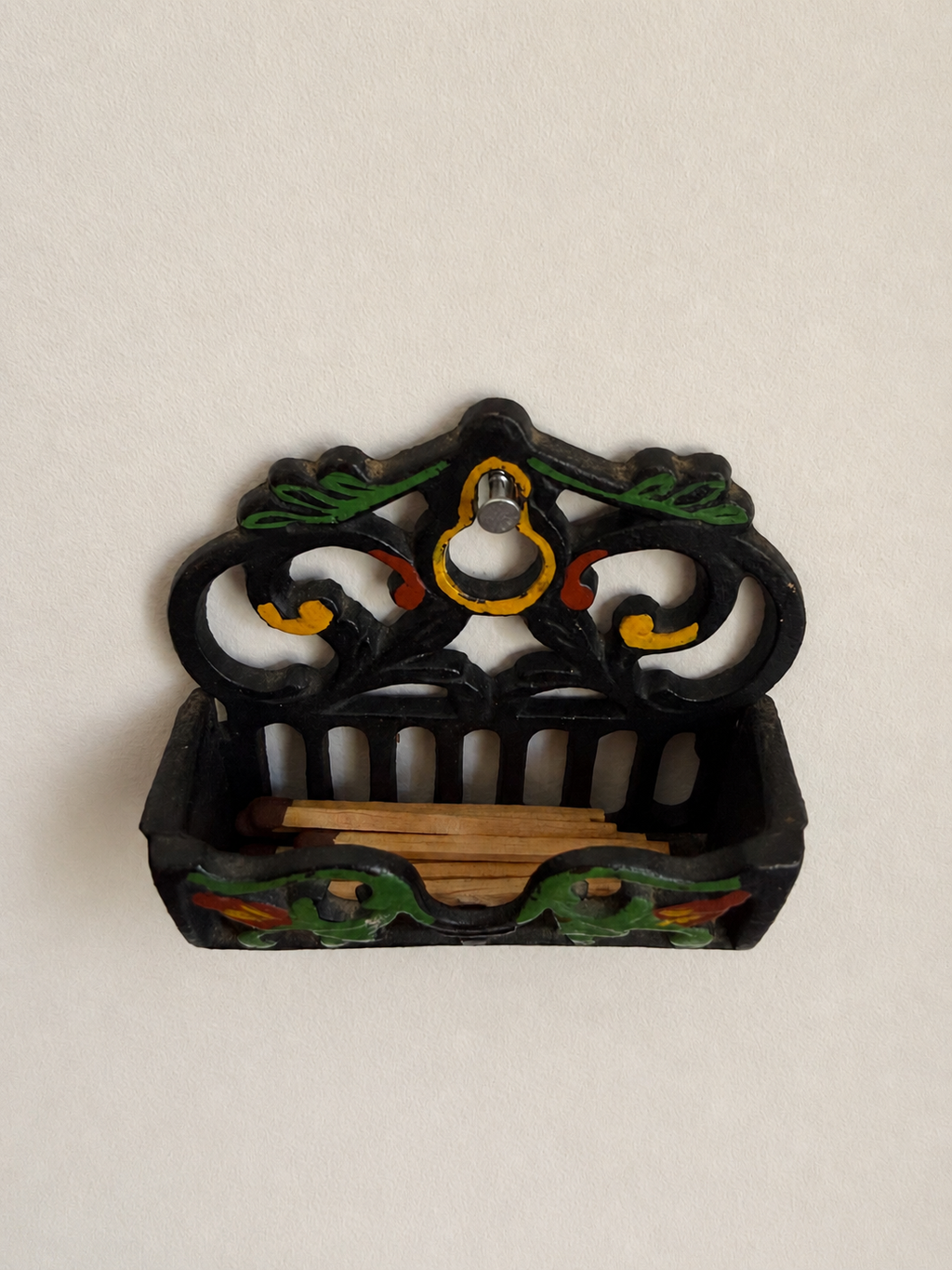 Vintage Wilton Painted Cast Iron Wall-Mount Match Holder
