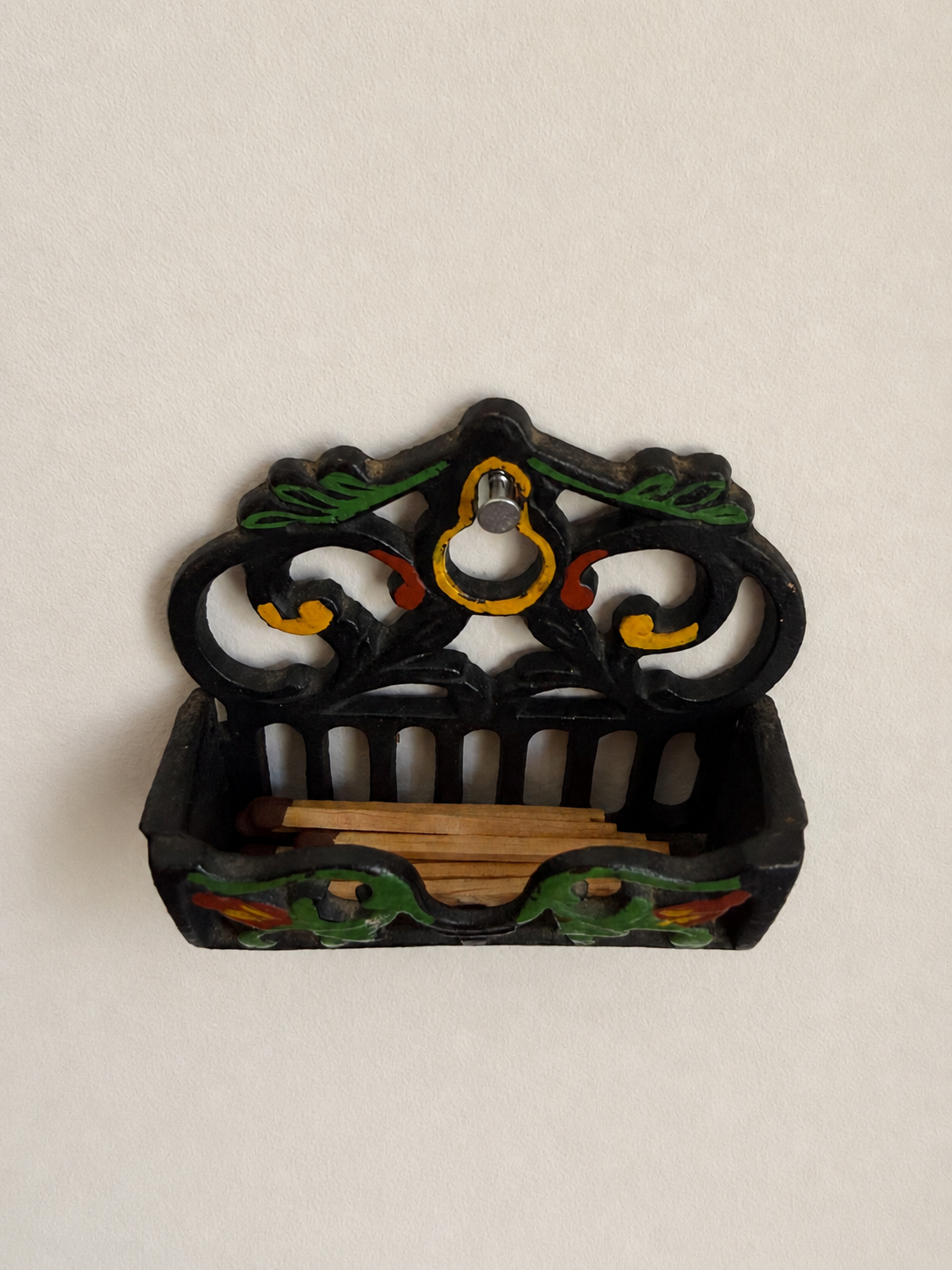 Vintage Wilton Painted Cast Iron Wall-Mount Match Holder
